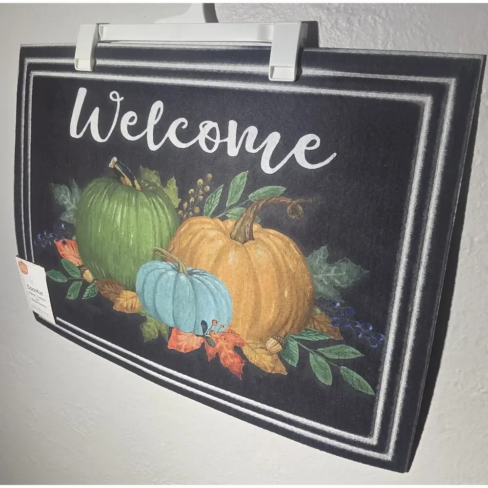 Pumpkins Welcome Doormat Indoor Outdoor Rubber Backing 18 x 24